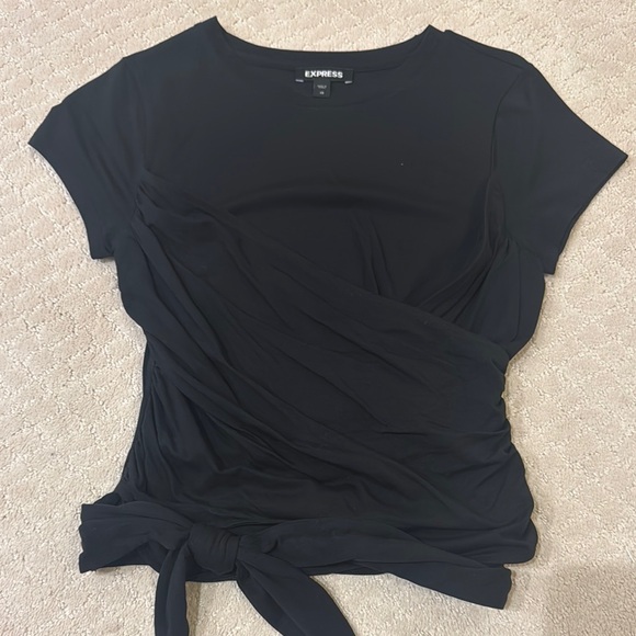 Express Black Wrap Tie Front‎ Short Sleeve T-Shirt - Picture 1 of 3